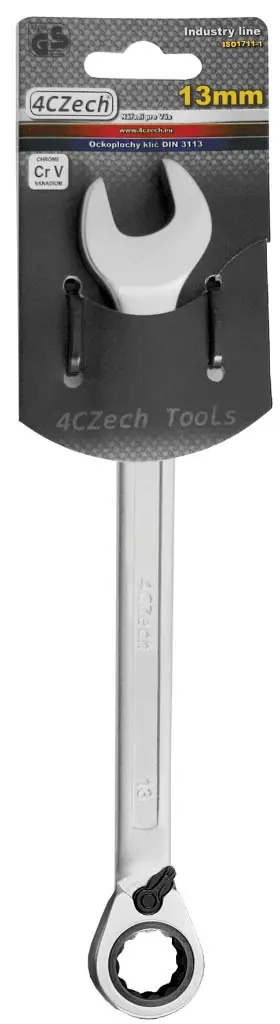 Očkoplochý klíč ráčnový 32 mm s přepínací páčkou, vyhnutý 15°, ISO1711-1